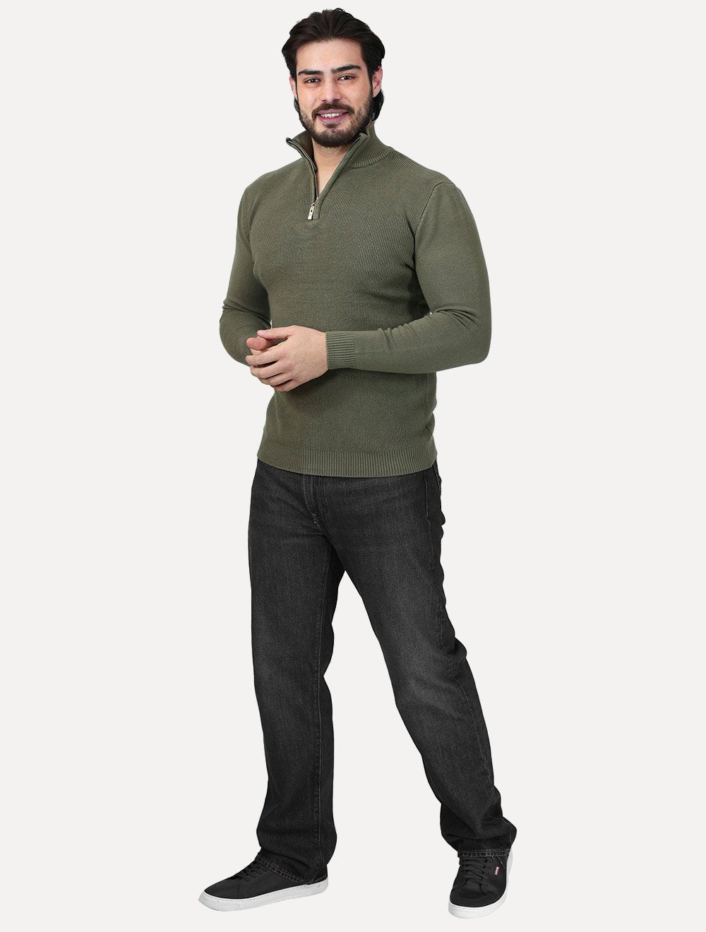 Suéter Dixen Masculino Tricot Straights Half-Zip Gola Alta Verde