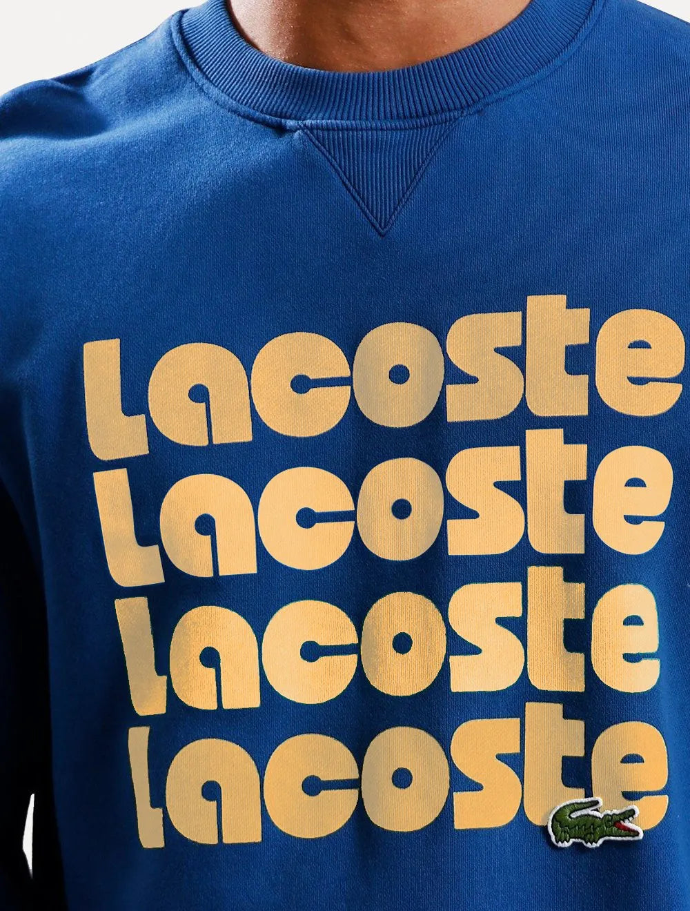 Moletom Lacoste Masculino Crewneck Classic Fit Khaki Logo Azul