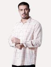 Camisa Dudalina Masculina Comfort Slub Cotton Xadrez Salmão Off-White