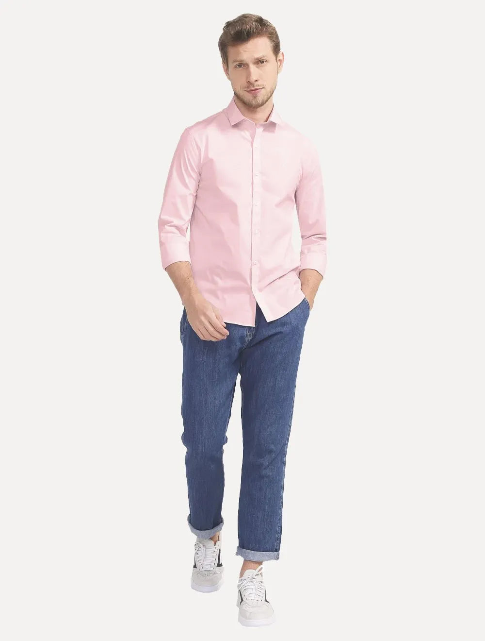 Camisa Calvin Klein Jeans Masculina Slim Fit New CKJ Logo Rosa Claro