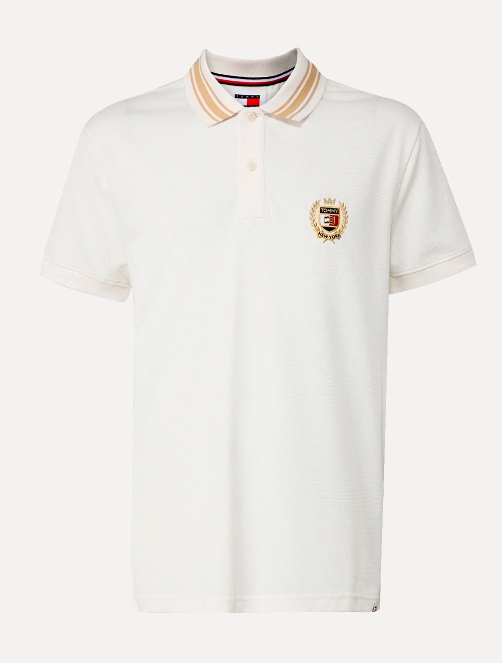 Polo Tommy Jeans Masculina Regular Piquet Varsity Logo Off White