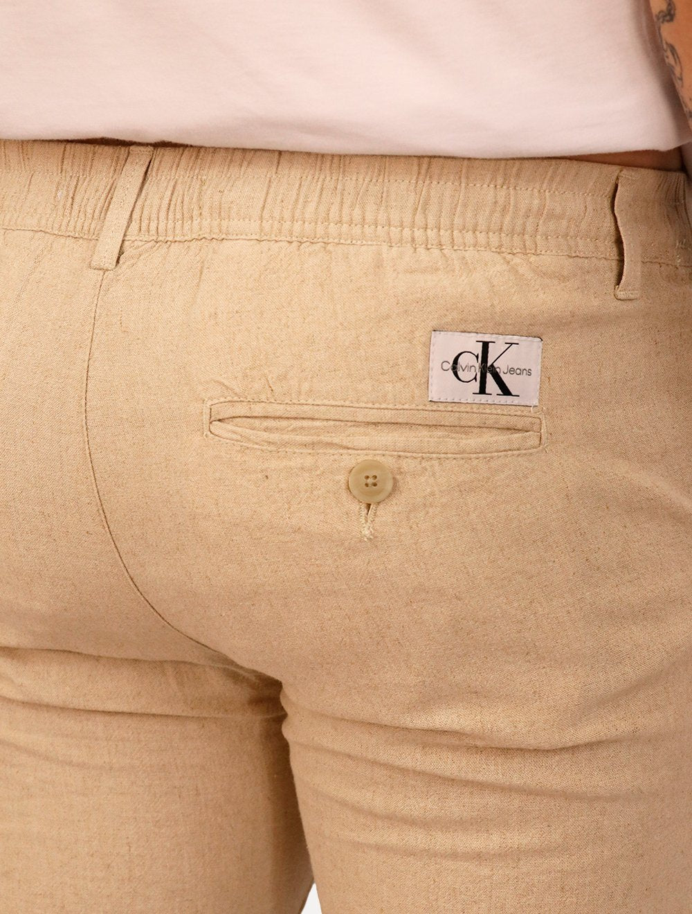 Calça Calvin Klein Jeans Masculina Linen Cáqui Mescla