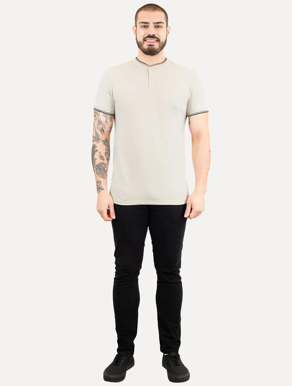 Polo Calvin Klein Masculina Slim Fit Gola Portuguesa Friso Areia