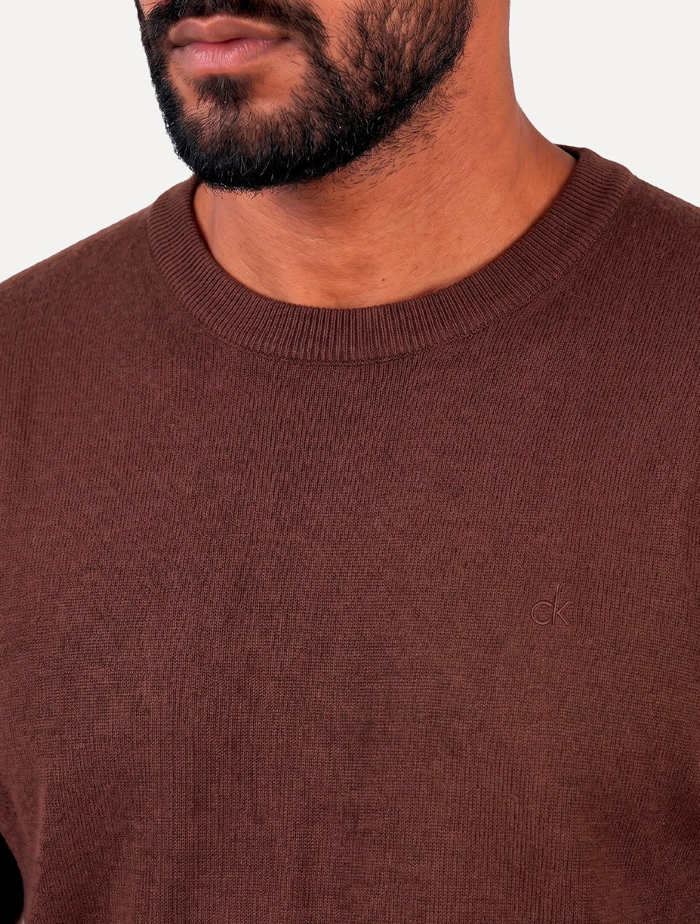 Suéter Calvin Klein Jeans Masculino Crewneck Tricot Mini Logo Marrom Escuro