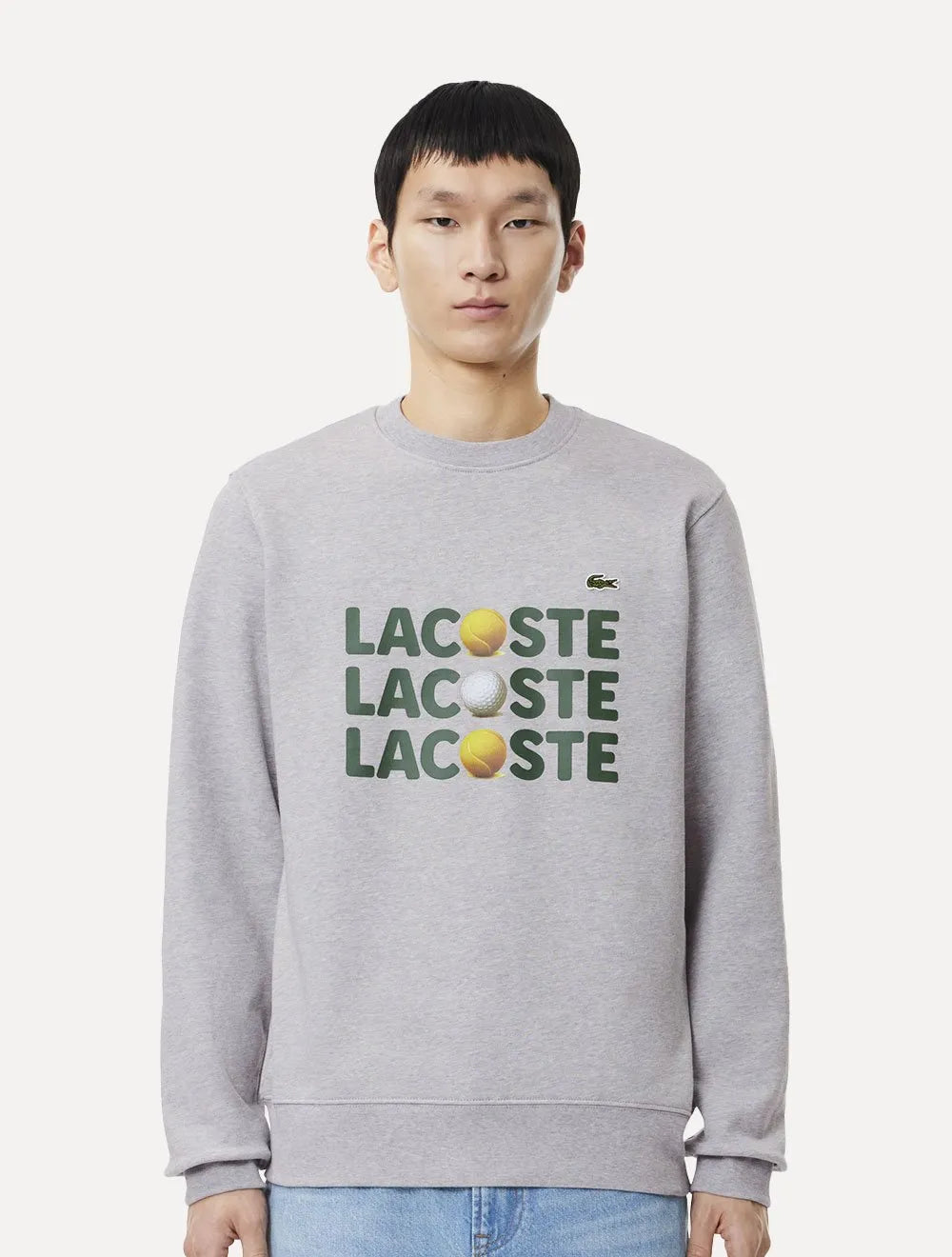 Moletom Lacoste Masculino Heavy Cotton Ball Print Cinza Mescla