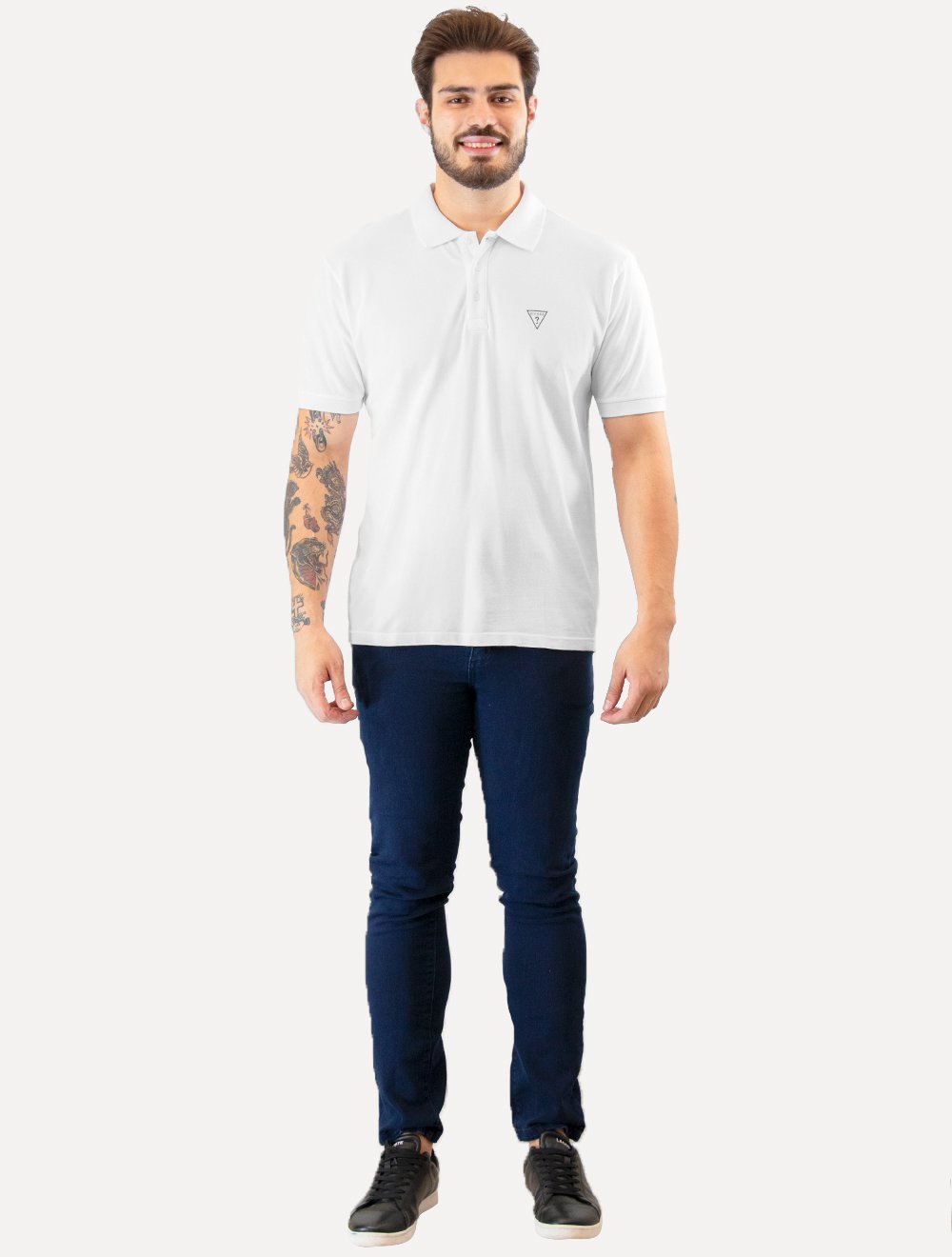 Polo Guess Masculina Piquet Simple Dark Branca