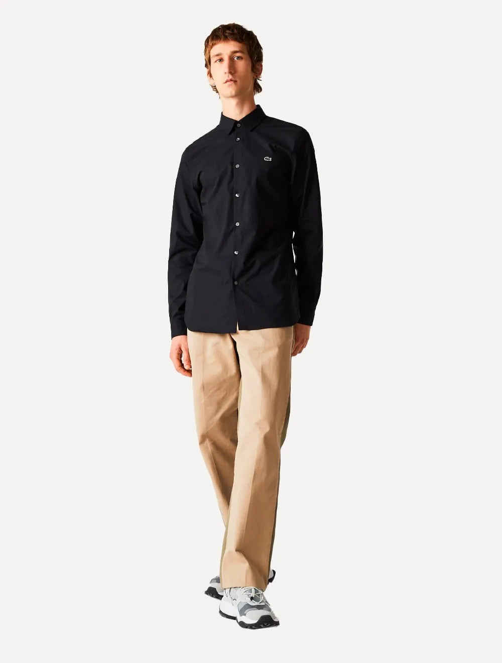 Camisa Lacoste Masculina Slim Fit Popeline Stretch Preta