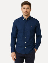 Camisa Tommy Hilfiger Masculina Slim Flex Pop Small Dobby Azul Marinho