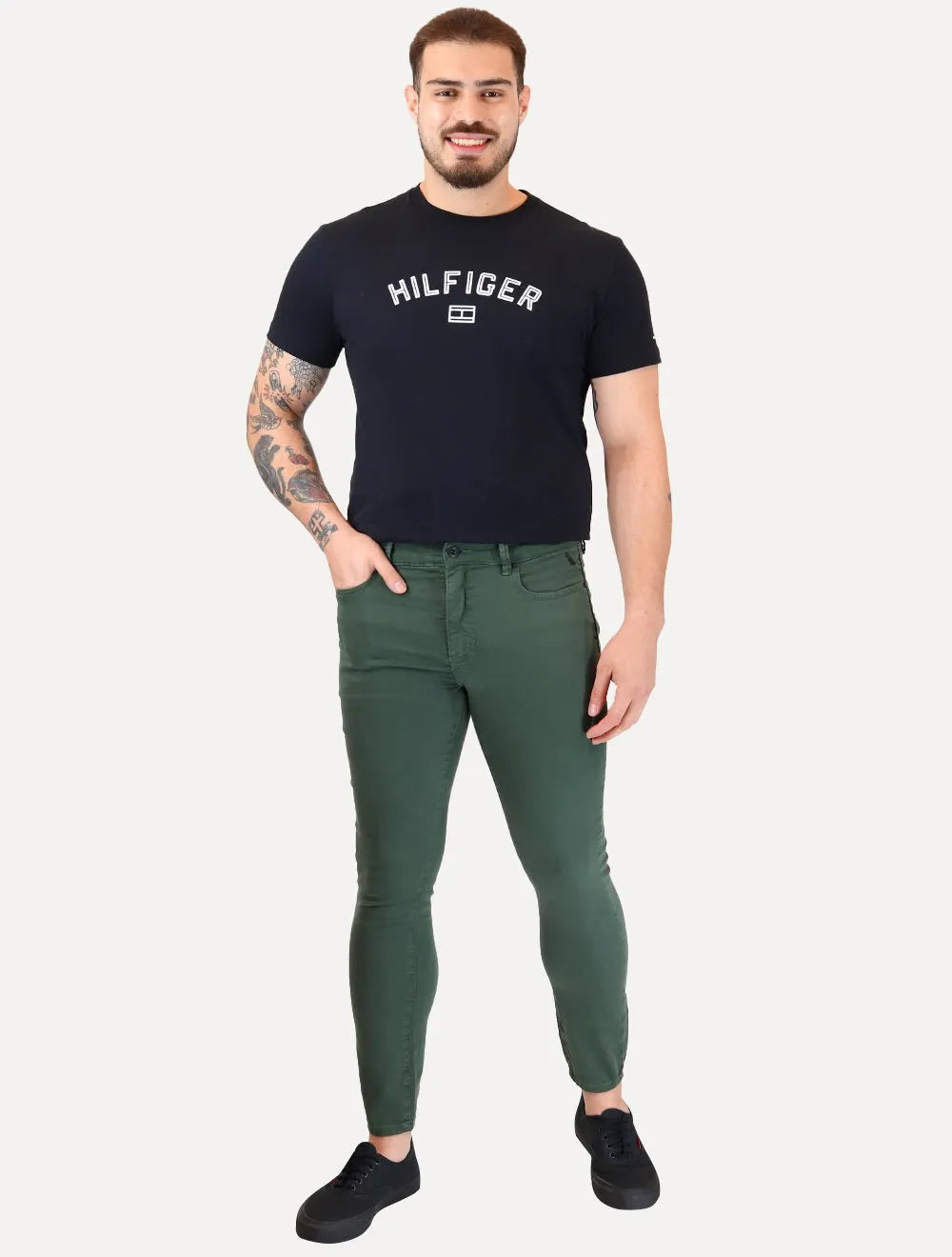 Calça Reserva Masculina Sarja Super Skinny Color Verde Escuro