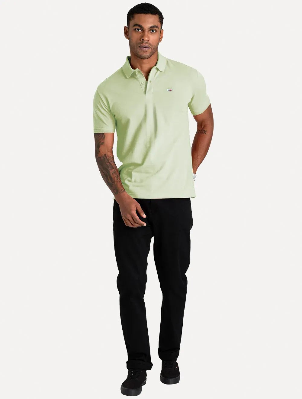 Polo Tommy Jeans Masculina Slim Piquet Flag Placket Verde Claro