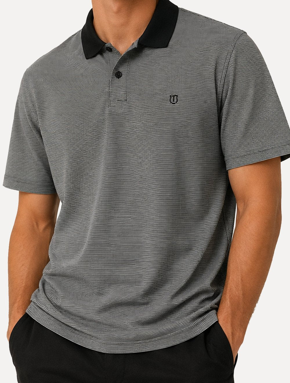 Polo Individual Masculina Comfort Listrada Logo Preta