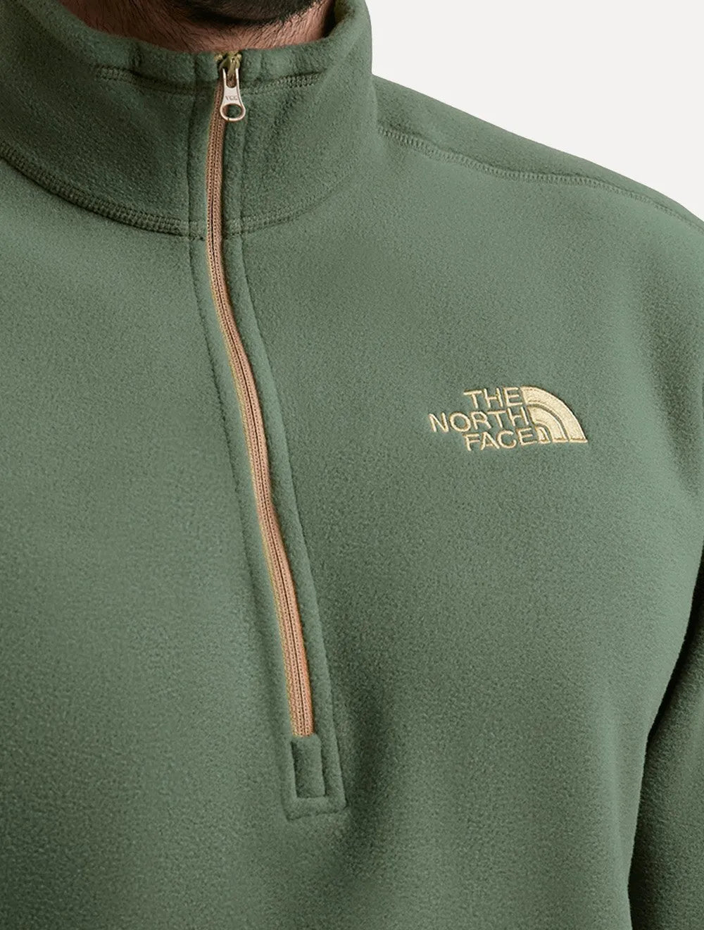 Blusa The North Face Fleece TKA 100 Glacier 1/4 Zip Gold Logo Verde Claro