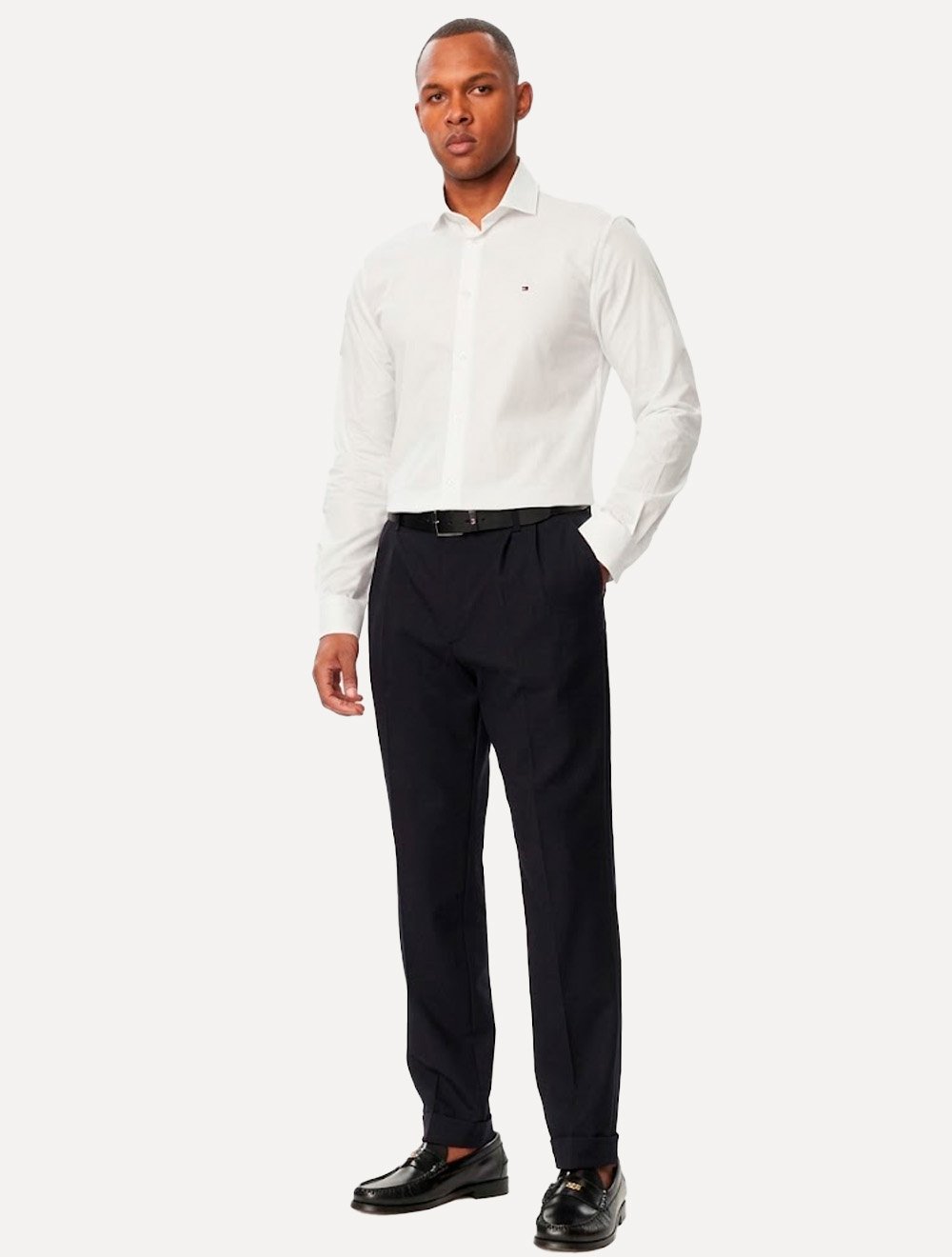 Camisa Tommy Hilfiger Masculina Slim Solid Contrast Branca