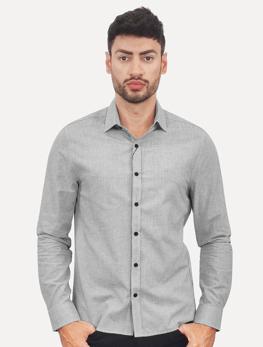 Camisa Calvin Klein Jeans Masculina Slim Tela Algodão Cinza Mescla