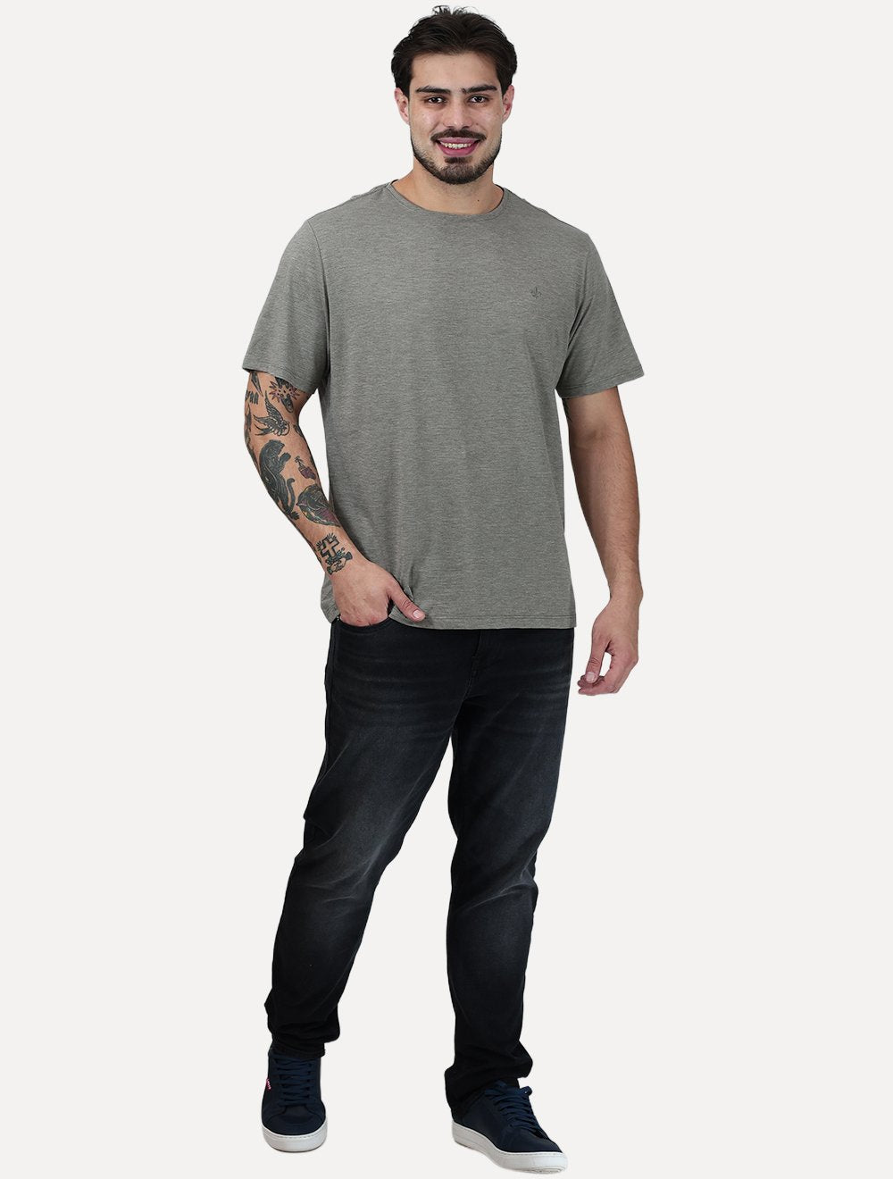 Camiseta Dudalina Regular Fit Listras Cáqui Escuro