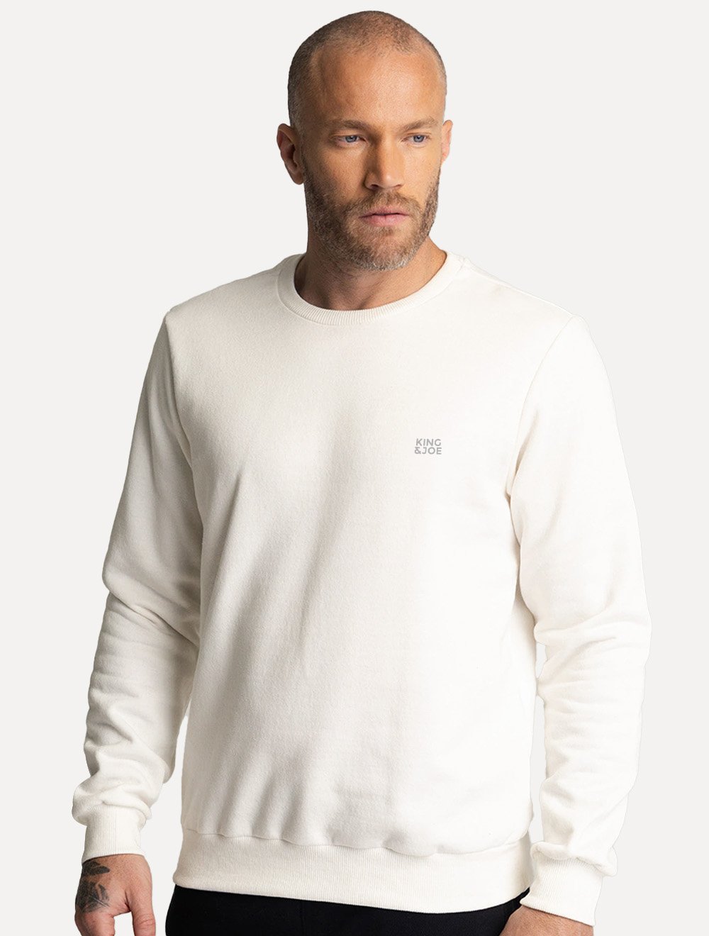 Blusão King & Joe Masculino Moletom Crewneck Logo Peito Off White