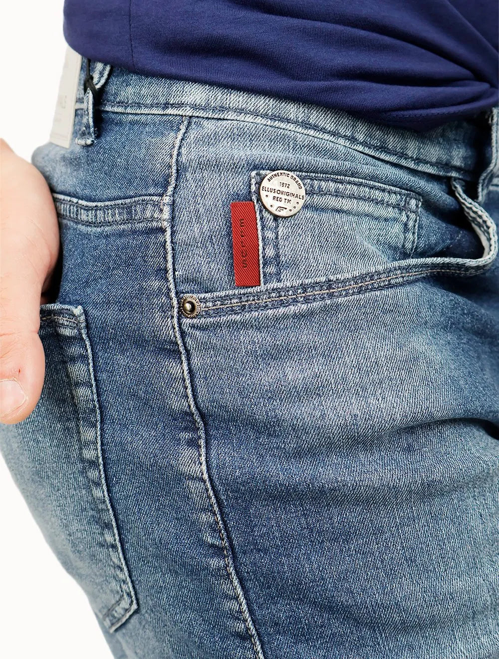 Bermuda Ellus Jeans Masculina Dark Indigo Elastic Long Médio