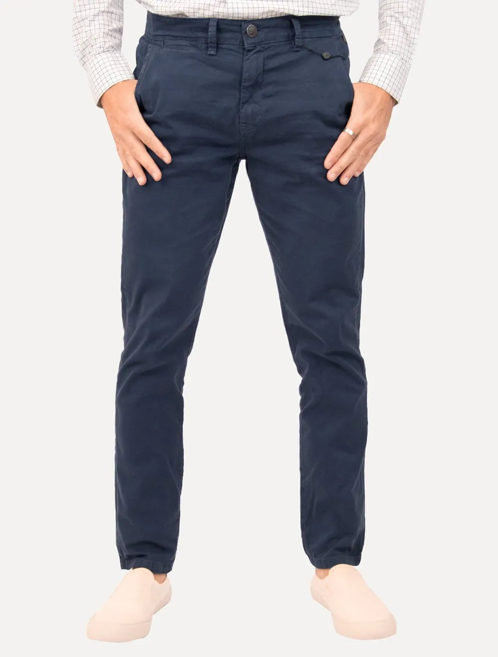 Calça Dudalina Masculina Sarja Slim Faca Color Azul Marinho