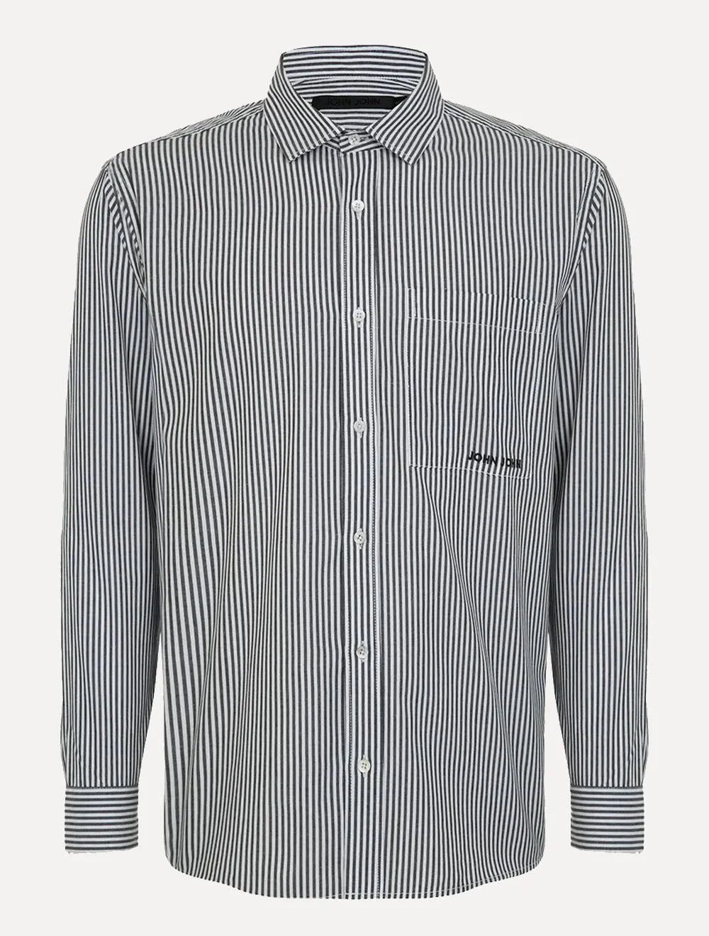 Camisa John John Masculina Stevan Listrada Preta/ Branca
