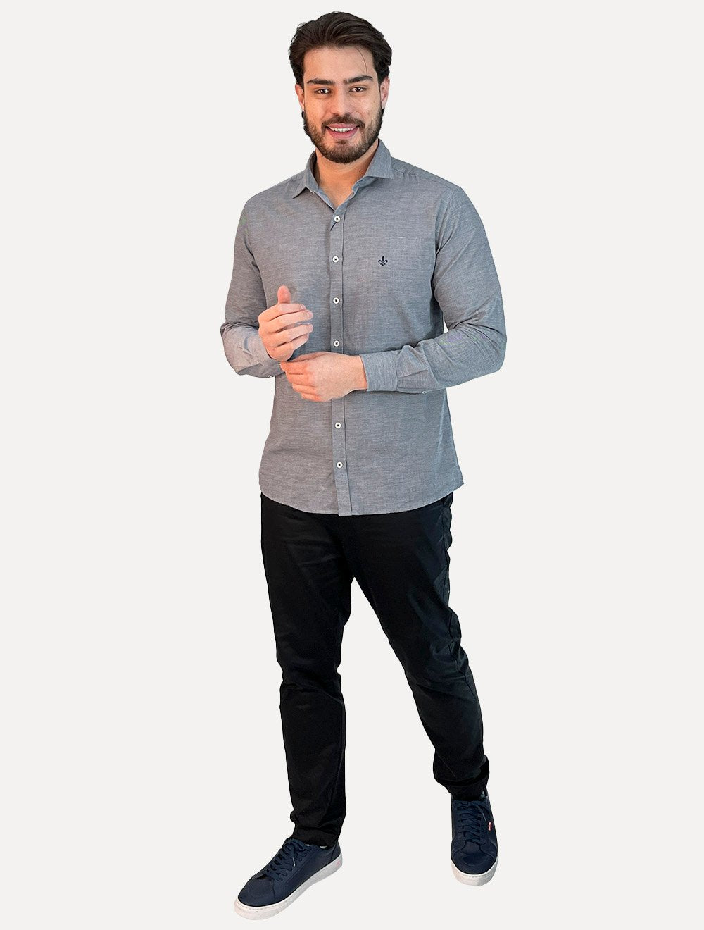 Camisa Dudalina Masculina Slim Fit Superfine Cotton Striped Azul Marinho