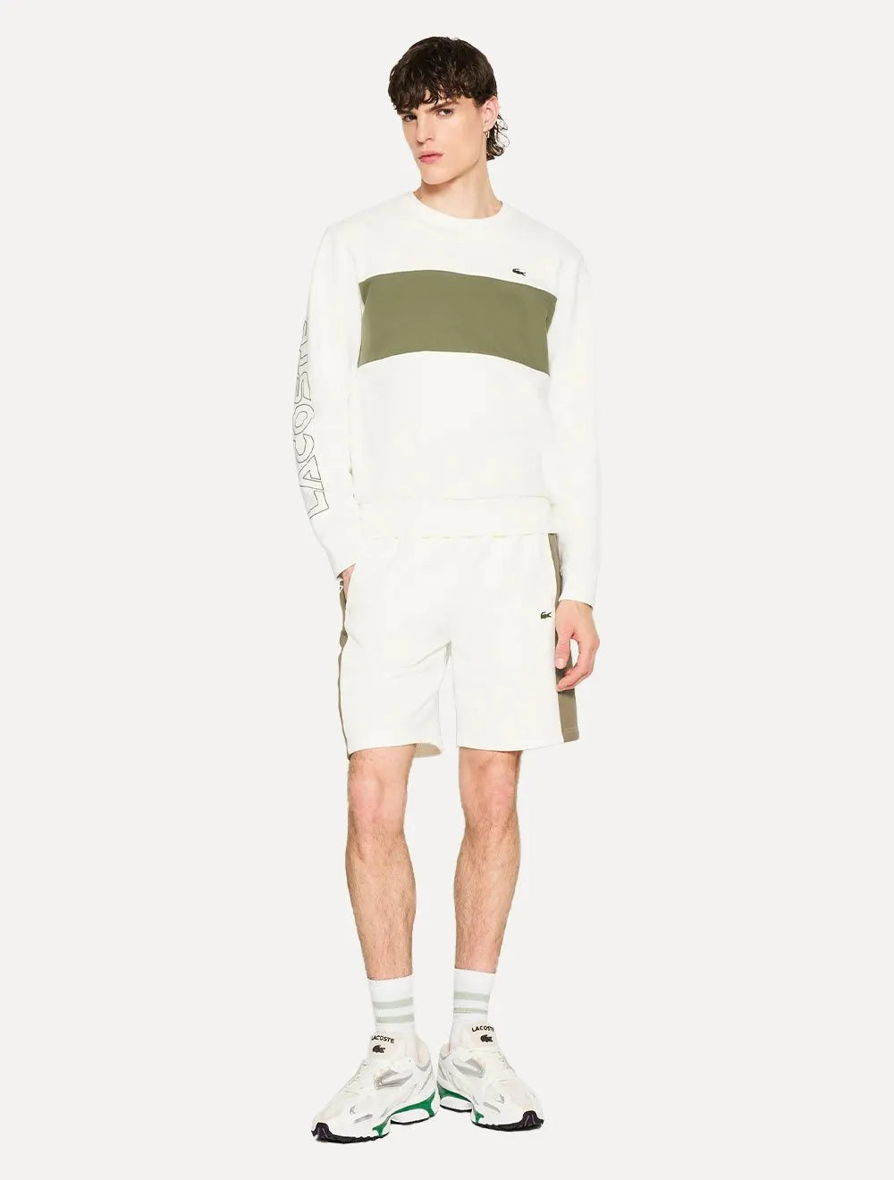 Bermuda Lacoste Masculina Moletom Fleece Colourblock Jogger Off-White