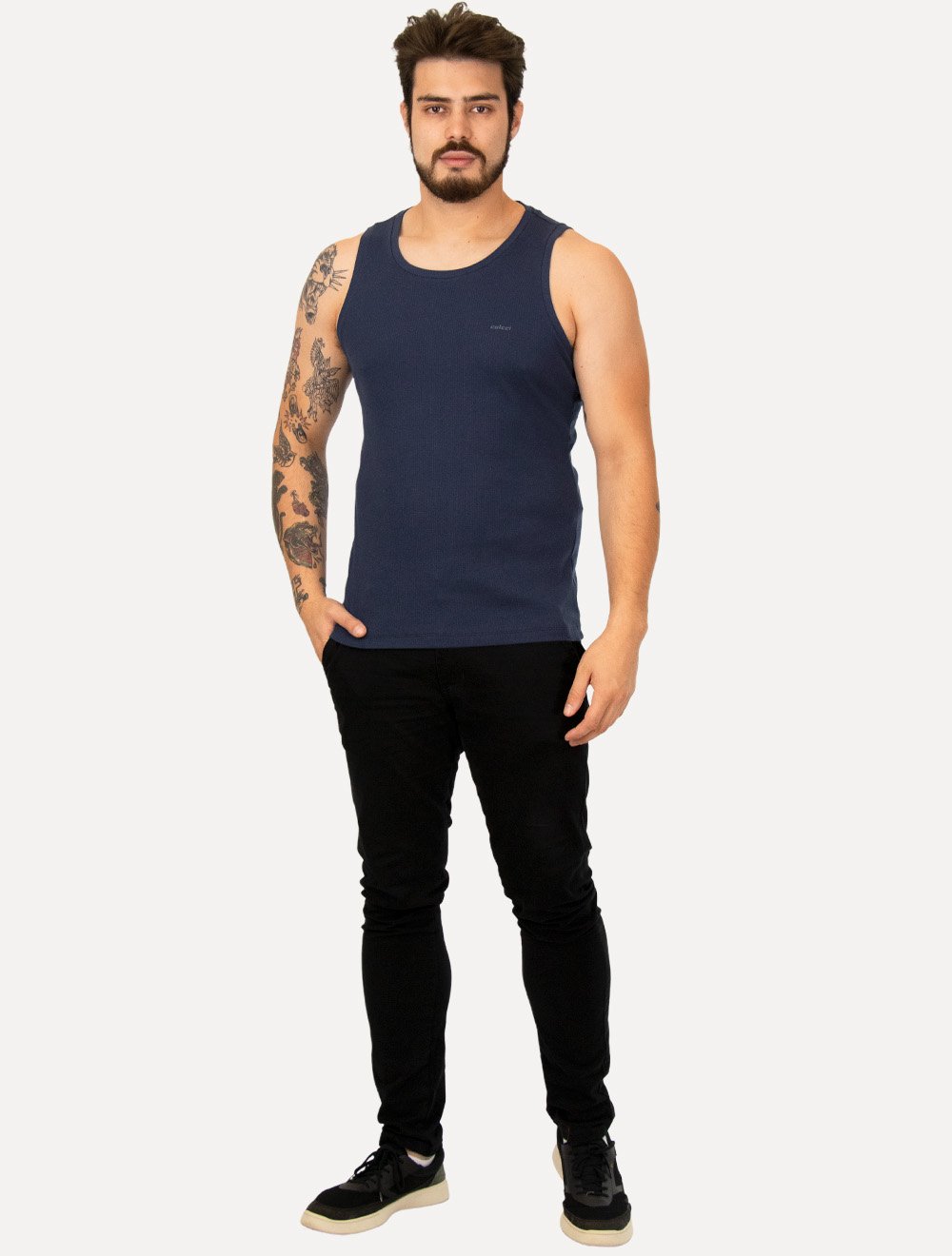 Regata Colcci Masculina Slim Canelada Azul Escuro