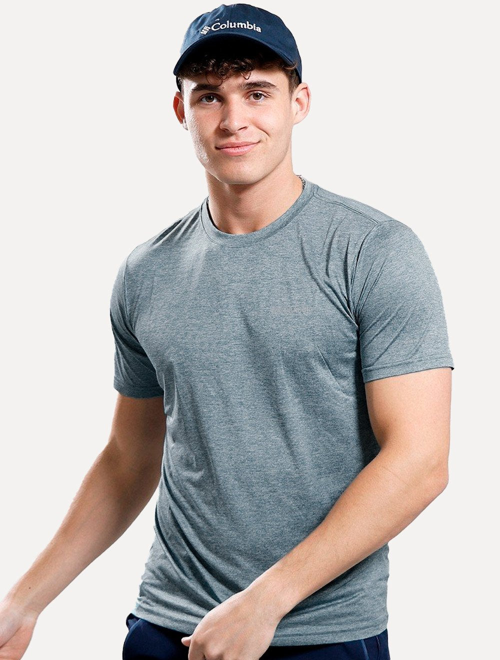 Camiseta Columbia Masculina Hike Crew Light Logo Azul Mescla