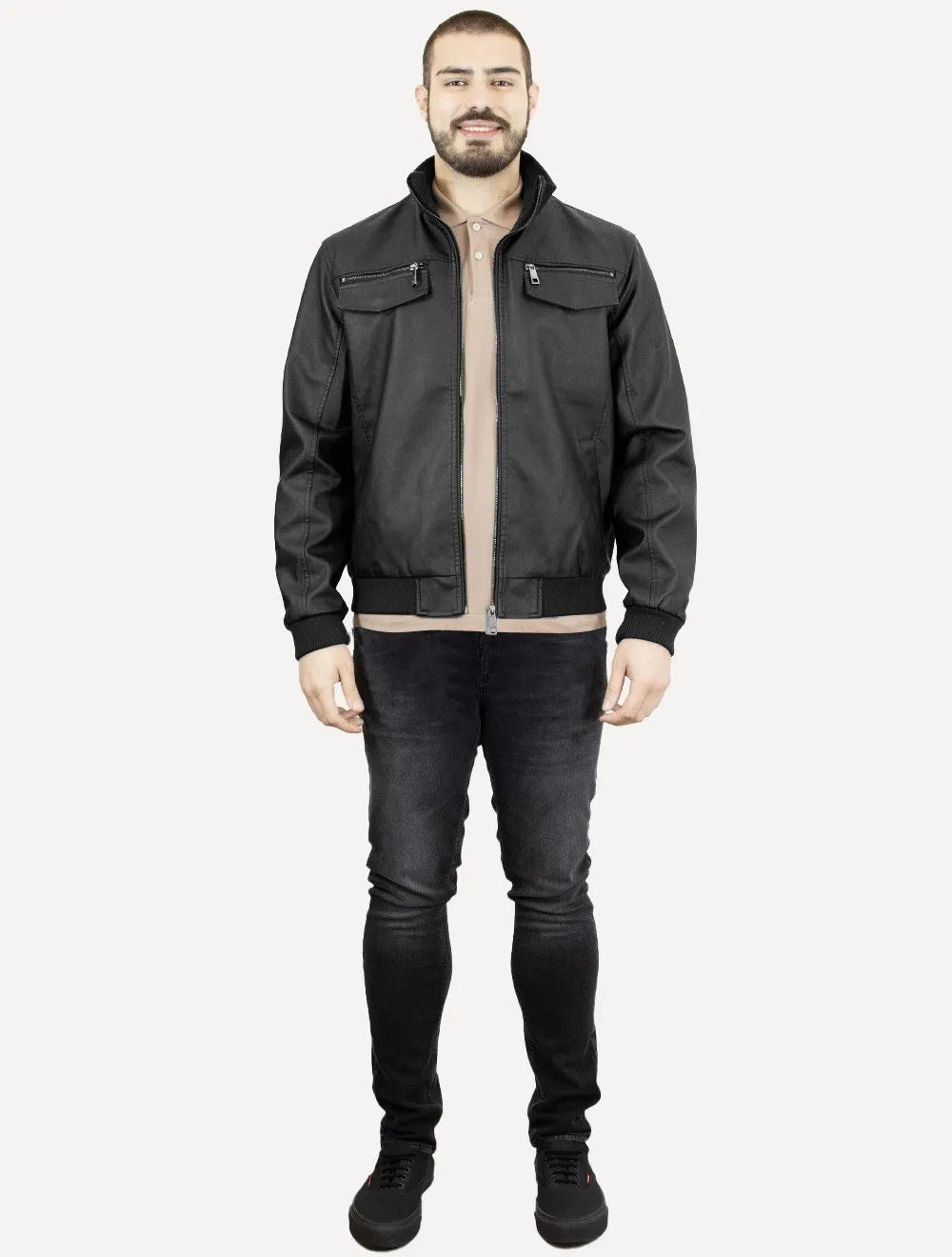 Jaqueta Ellus Masculina Vegan Leather Bomber Zip Preta