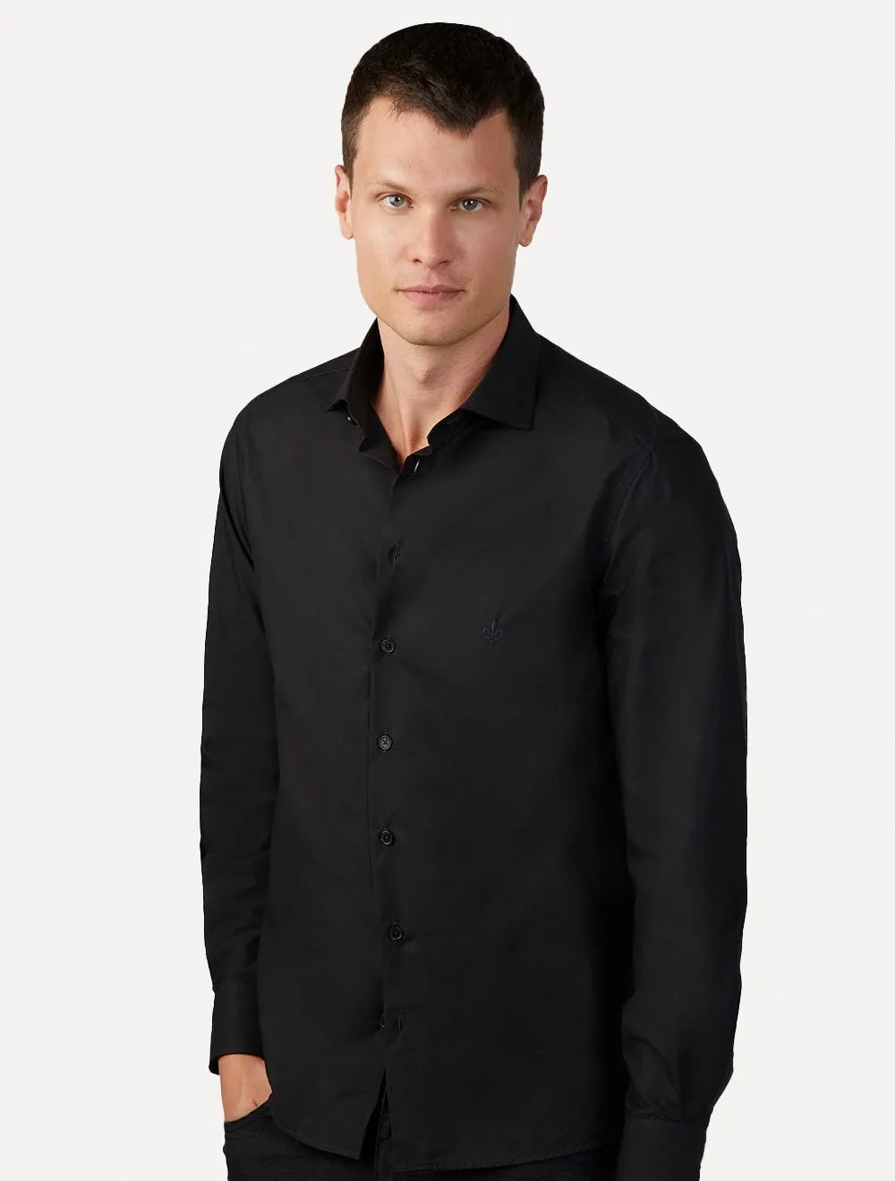 Camisa Dudalina Masculina Milano Tricoline Lisa Stretch Preta