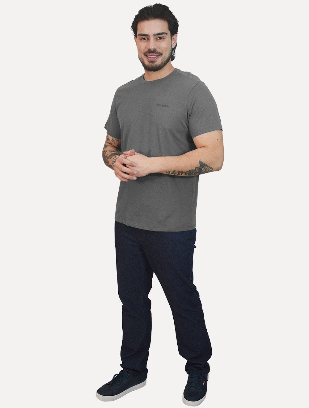 Camiseta Columbia Masculina Dark Logo Cinza Escuro