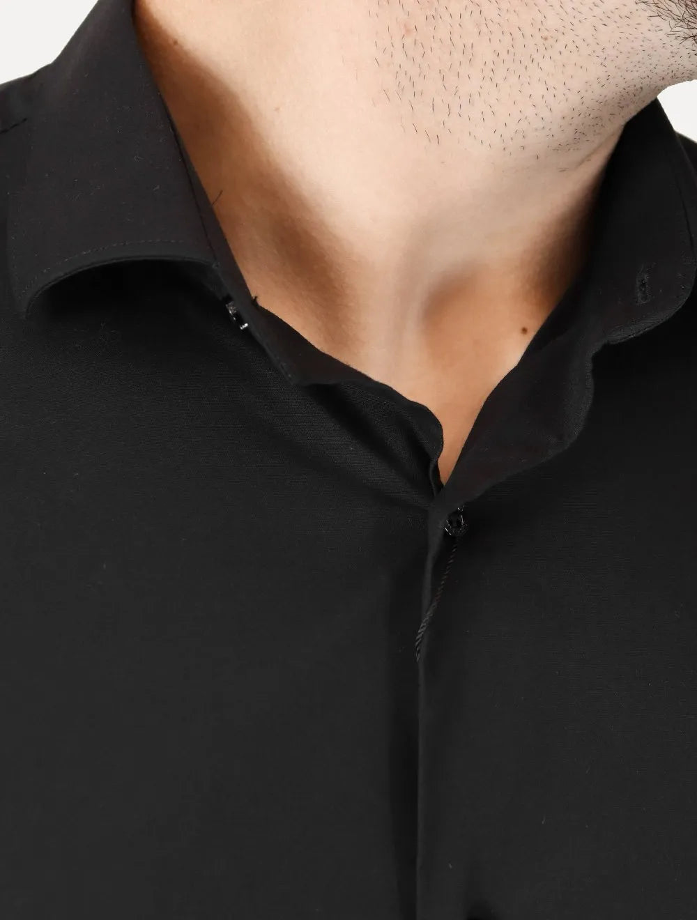 Camisa Aramis Masculina Slim Tricoline Liso Stretch Preta