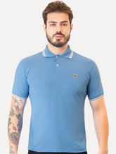 Polo Lacoste Masculina Classic Fit Piquet White Stripes Azul