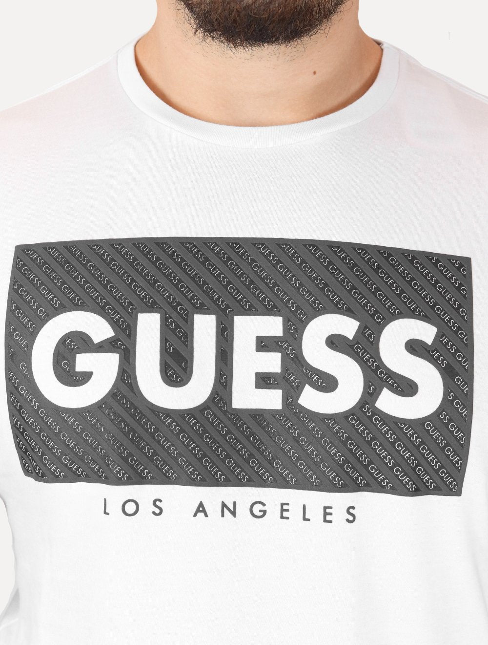 Camiseta Guess Masculina Los Angeles Logo Block Branca