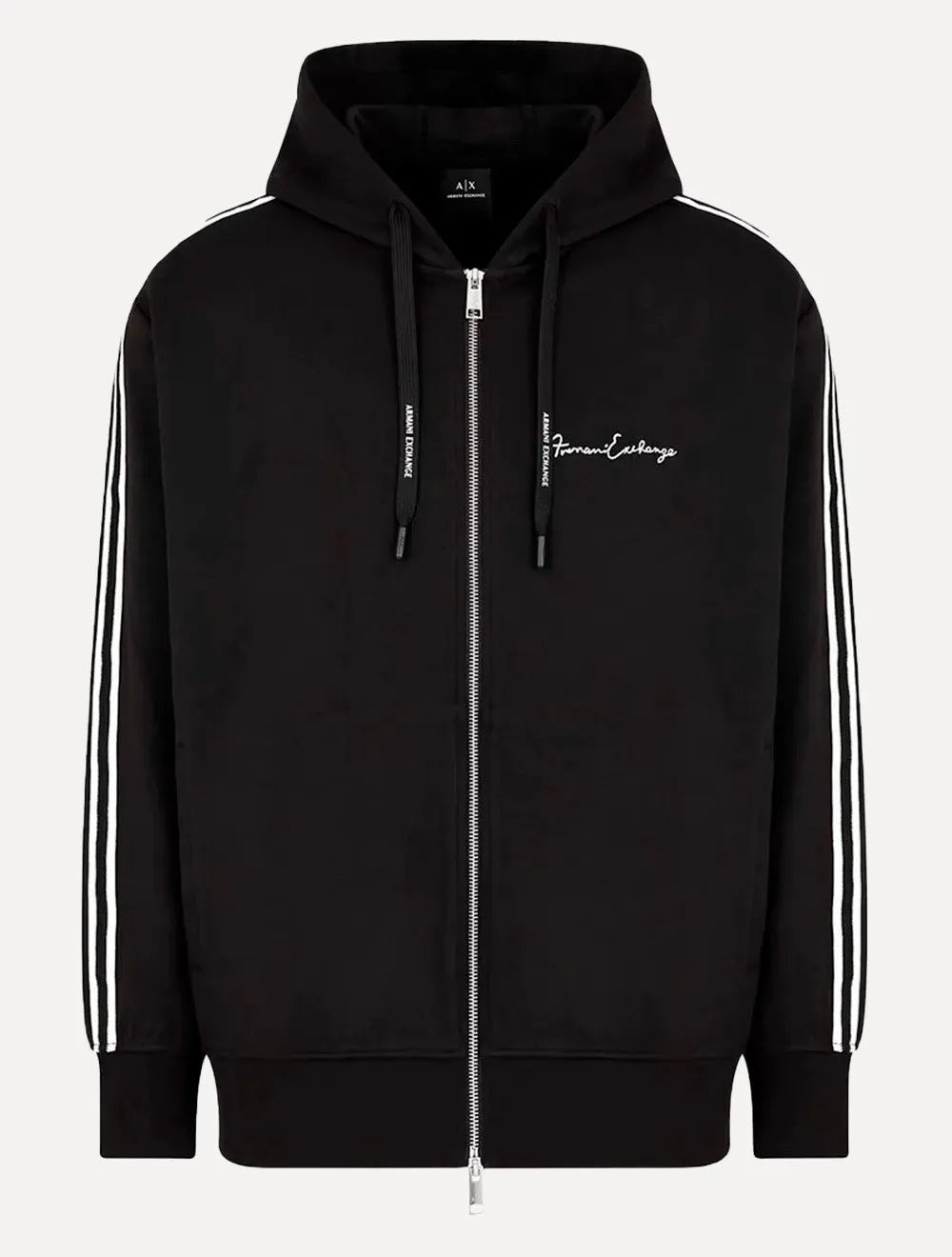 Jaqueta Armani Exchange Masculina Moletom Hoodie FullZip Signature Preto