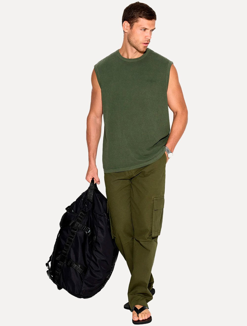 Regata John John Masculina Relaxed Fit Stone Mini Logo Verde Militar