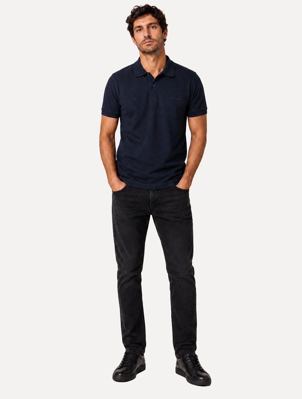 Polo John John Masculina Regular Fit Key Left Azul Marinho