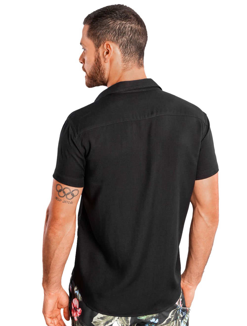 Camisa Sergio K Masculina Manga Curta Regular Viscose Twil Preta