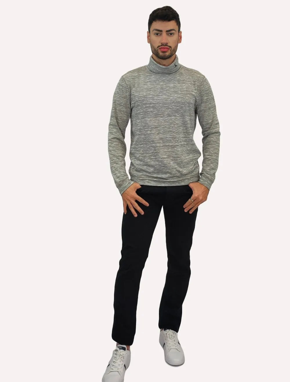 Blusa Calvin Klein Jeans Masculina Tricot Flamê Cinza Mescla