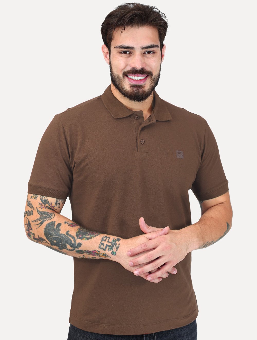 Polo K&J Black Masculina Premium Flex Slim Marron