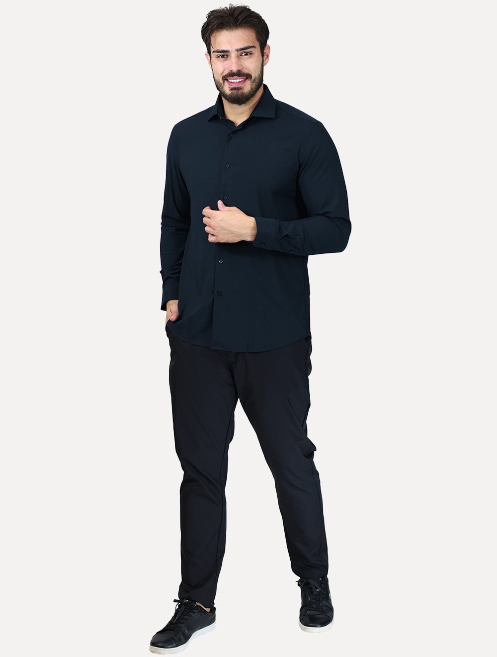 Camisa Aramis Masculina Slim Stretch Poliviscose de Bambu Azul Marinho