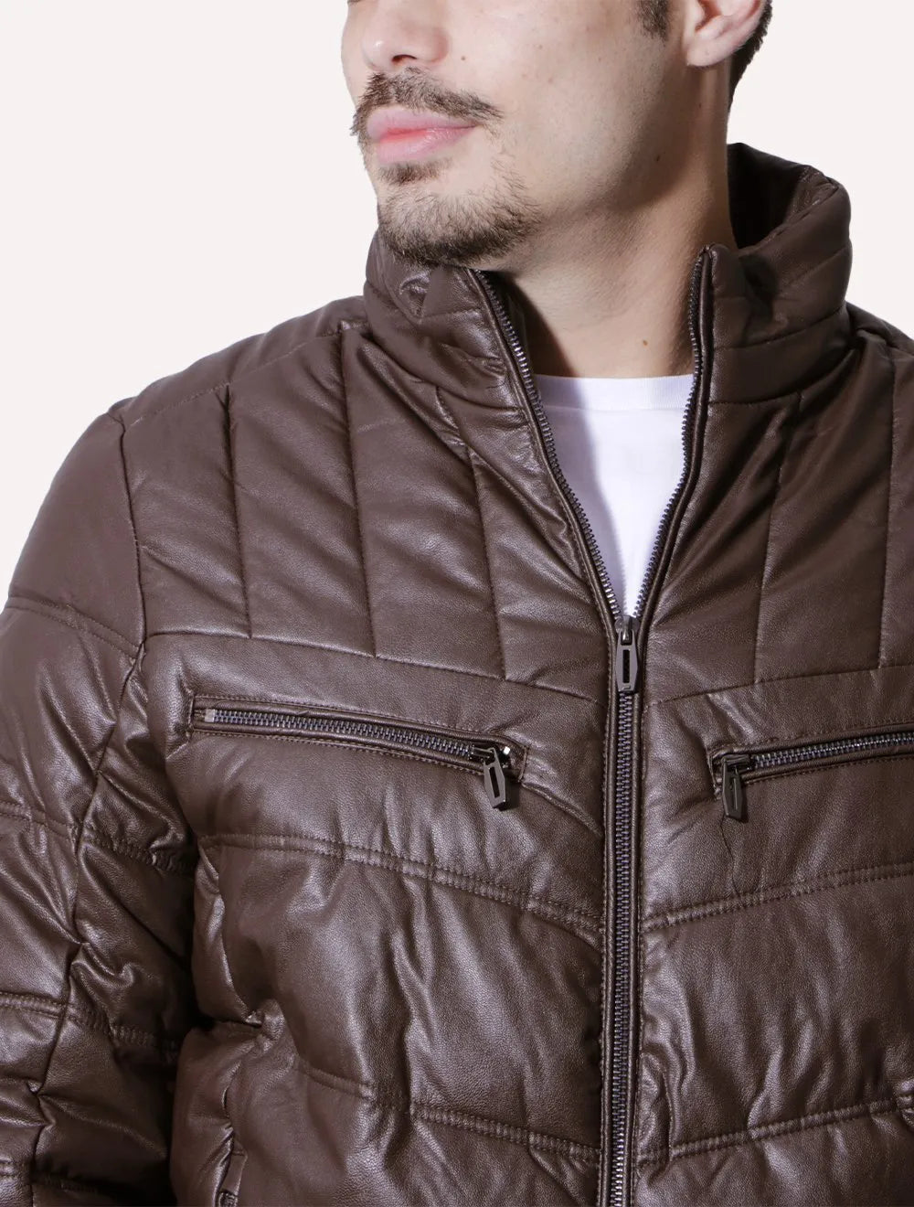 Jaqueta Victory Eagle Masculina PU Leather Bomber Zip Marrom
