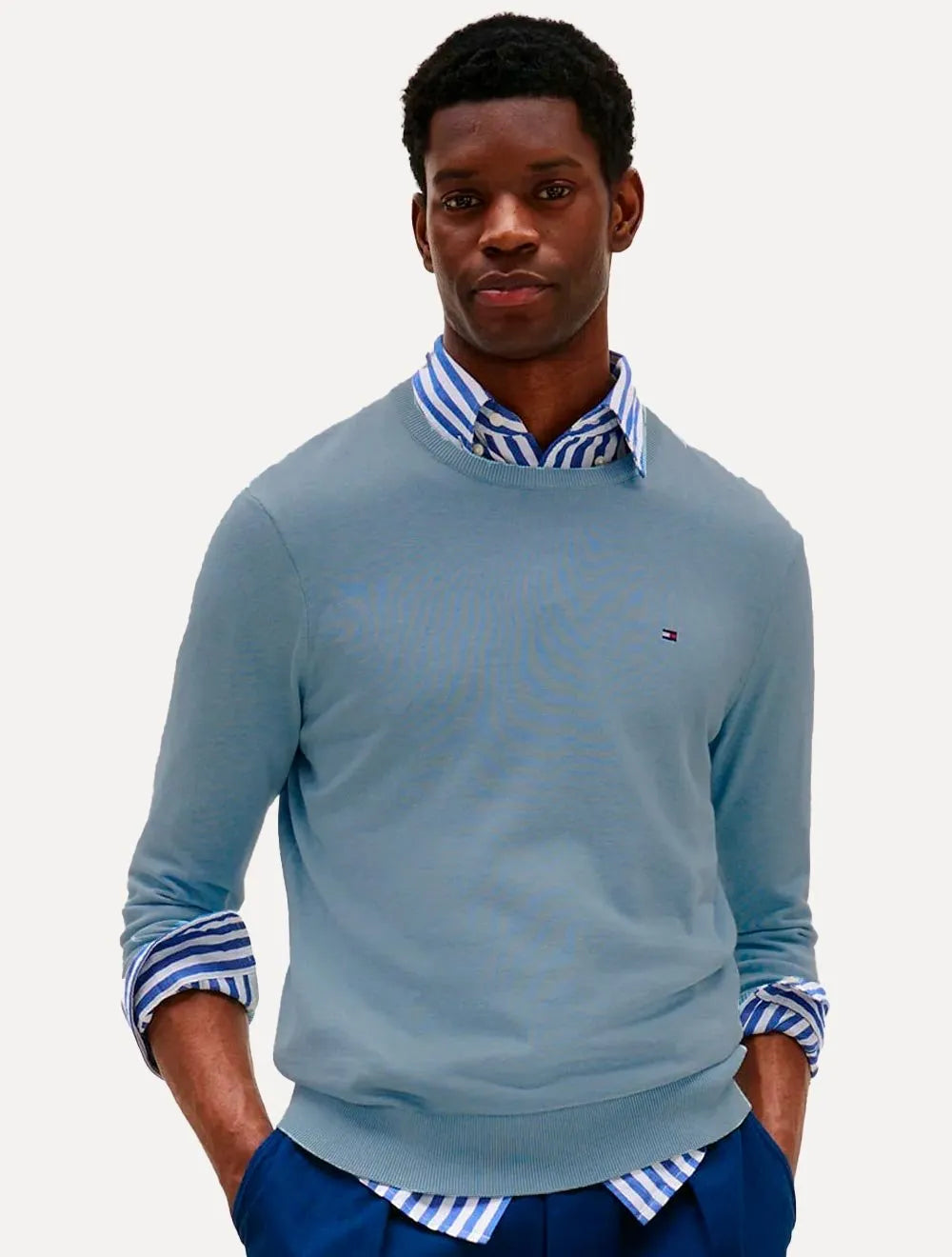 Suéter Tommy Hilfiger Masculino Crewneck Essential Cotton Azul Médio
