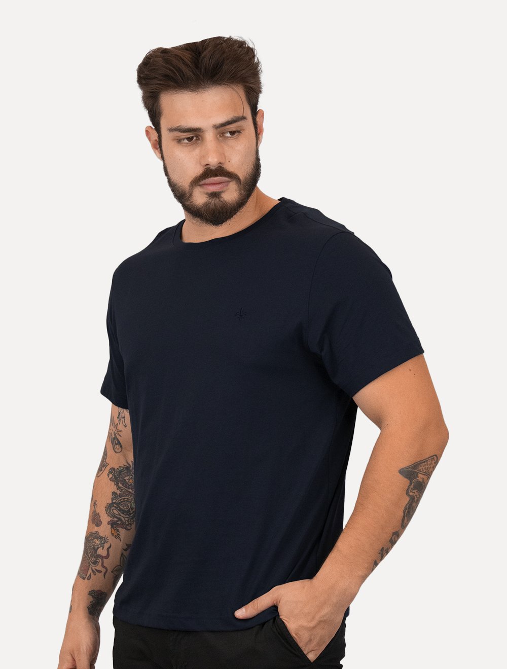 Camiseta Dudalina Masculina Ultrasoft Cotton Logo Azul Marinho