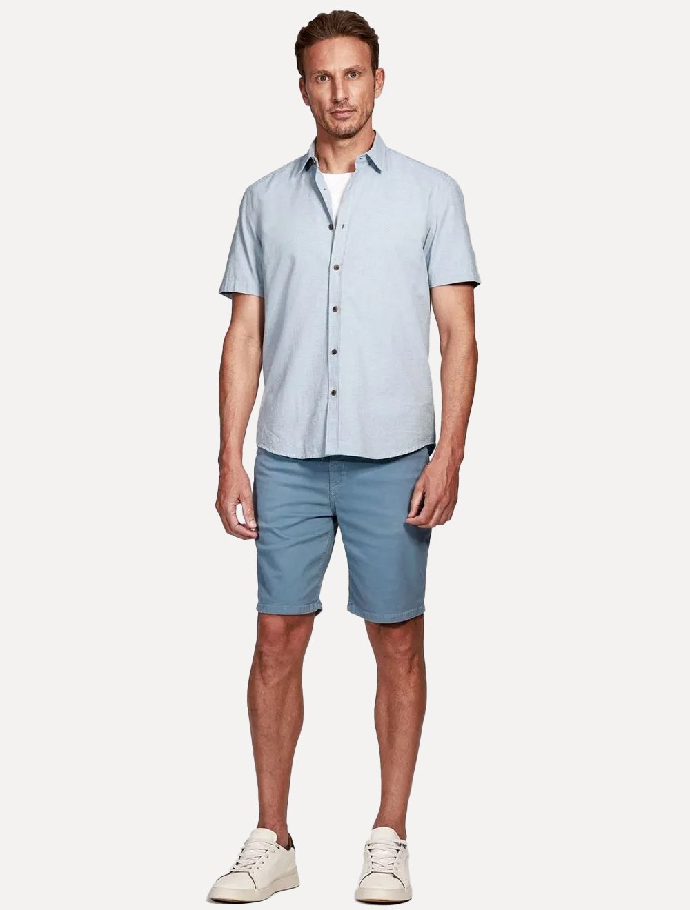 Camisa Aramis Masculina Manga Curta Slim Falso Liso Belfort Azul Mescla