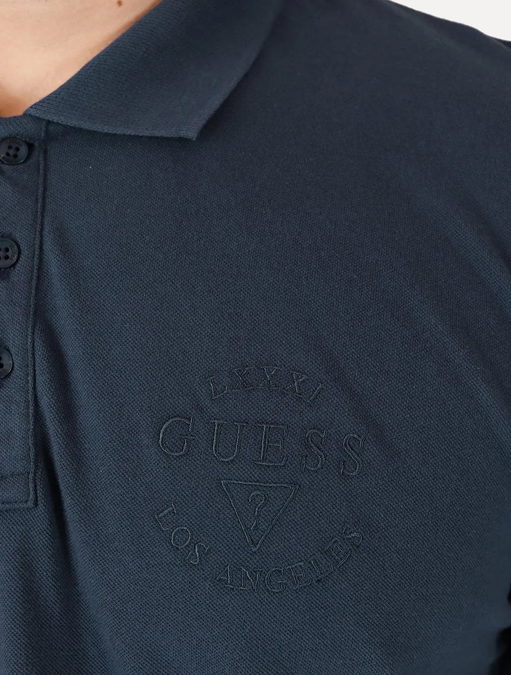 Polo Guess Masculina Piquet 1981 Bordado Azul Escuro