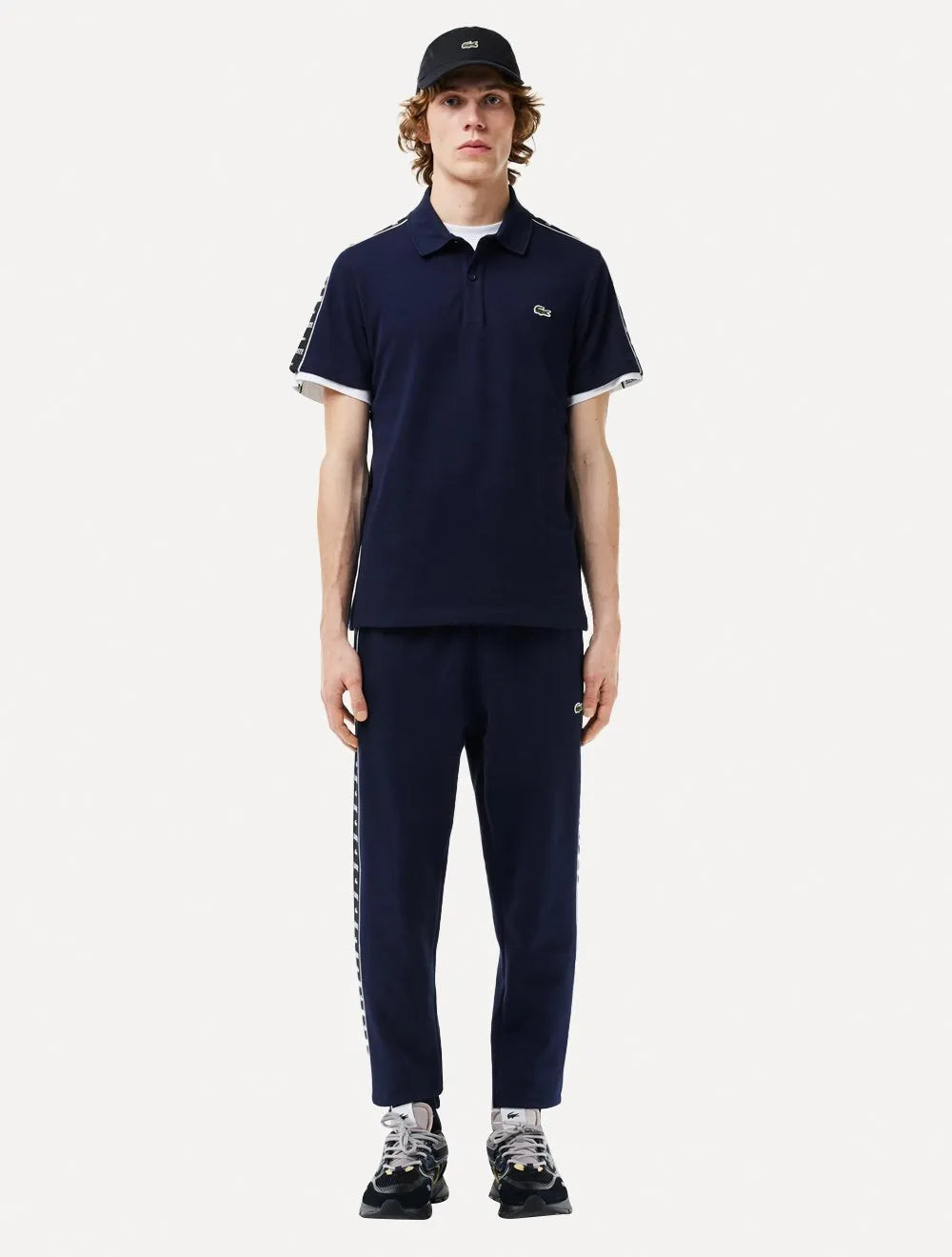 Polo Lacoste Masculina Piquet Stripe Stretch Azul Marinho