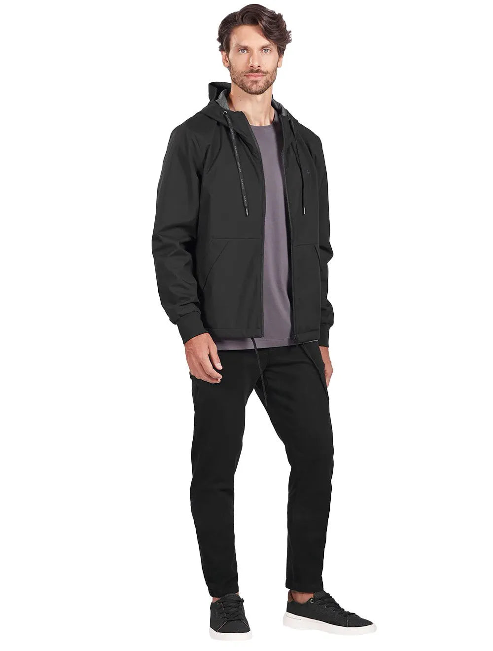 Jaqueta Aramis Masculina Nylon Dupla Face Hoodie Liquid Repeller Preta