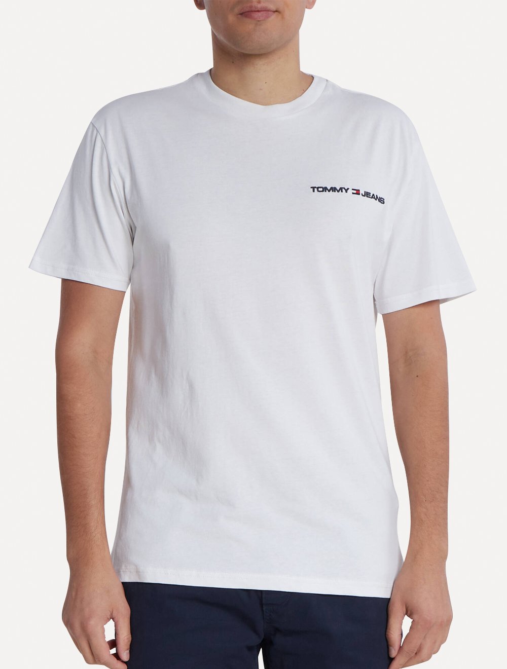 Camiseta Tommy Jeans Masculina Classic Linear Embroidered Chest Branca.
