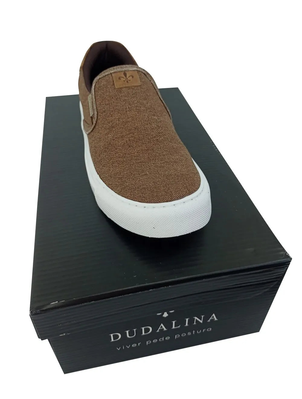Tênis Dudalina Masculino Zara Slip On Lona Mistral Napa Logo Marrom Escuro