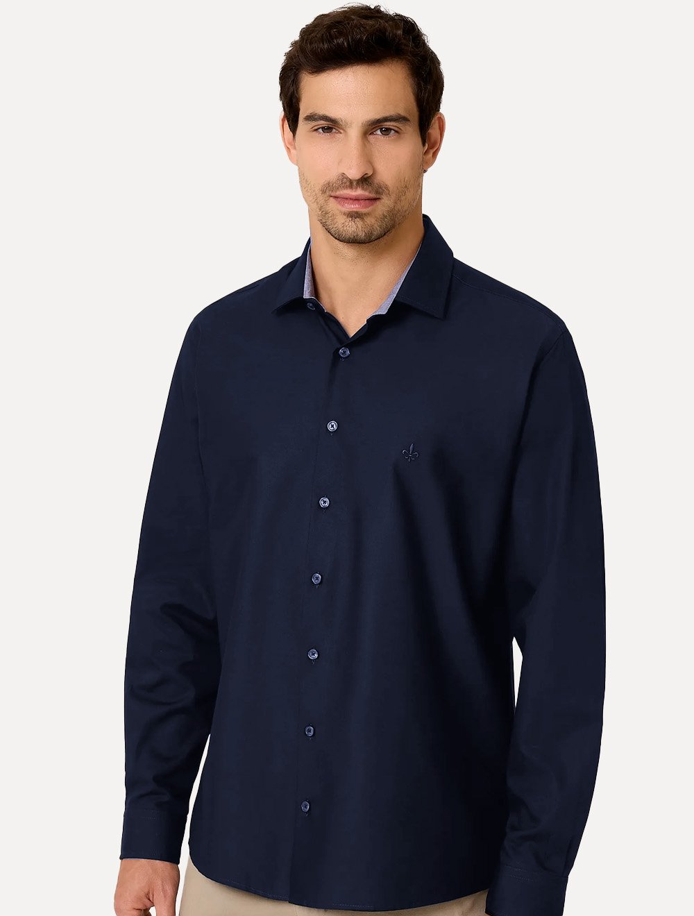 Camisa Dudalina Masculina Comfort Superfine Cotton Mono Logo Azul Escuro